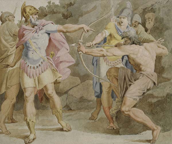 Philoctetes aiming the bow of Hercules at Odysseus - Click Image to Close