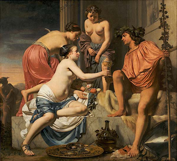 Bacchus on a Throne Nymphs Offering Bacchus Wine and Fruit - Click Image to Close