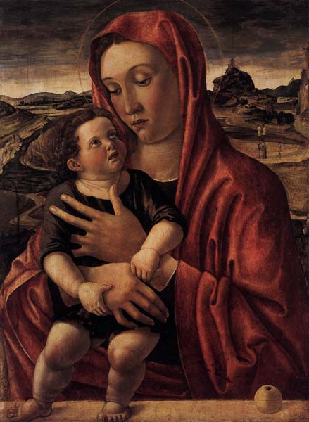 Madonna with child standing on a parapet - Click Image to Close