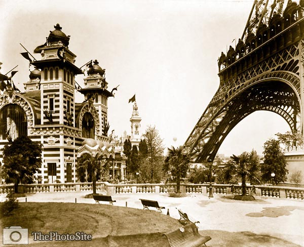 Pavilion of Bolivia and section of the Eiffel Tower, Paris Expos - Click Image to Close