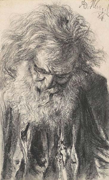 Halbfigur eines bartigen alten Mannes mit gesenktem Kopf (Italie - Click Image to Close