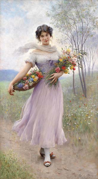 Girl in a lilac coloured dress with bouquet of flowers - Click Image to Close