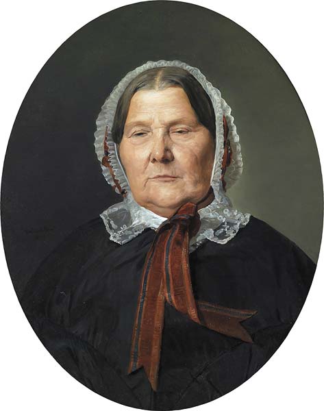 Alte Frau in schwarzem Kleid und wei?er Ruschenhaube - Click Image to Close
