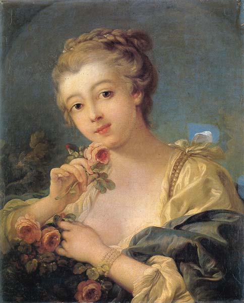 Young woman with a bouquet of roses - Click Image to Close