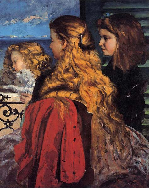 Three english girls at a window - Click Image to Close