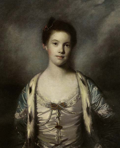 Portrait of Bridget Moris in a white silk dress and blue robe wi - Click Image to Close