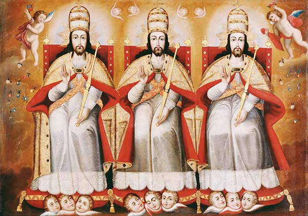 The Enthroned Trinity as Three Identical Figures - Click Image to Close