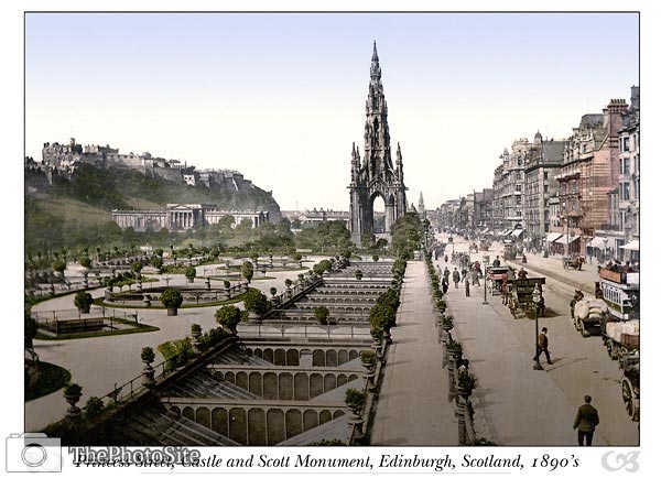 Princes Street, Edinburgh Castle and Scott Monument, Scotland - Click Image to Close