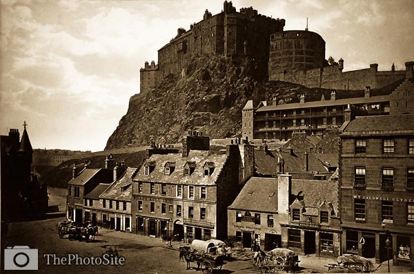 Edinburgh Castle from the Grass Market antique photograph - Click Image to Close