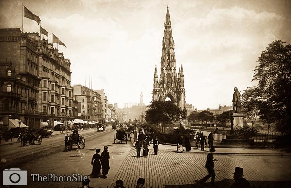 Edinburgh. Scott Monument, from the Royal Institution antique ph - Click Image to Close