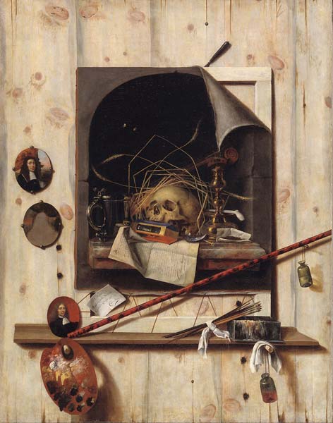 Trompe l'oeil with Studio Wall and Vanitas Still Life - Click Image to Close