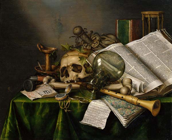Vanitas Still Life with Books and Manuscripts and a Skull - Click Image to Close