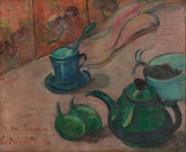 Still life with teapot, cup and fruit - Click Image to Close