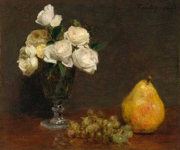 Still life with roses and fruit - Click Image to Close