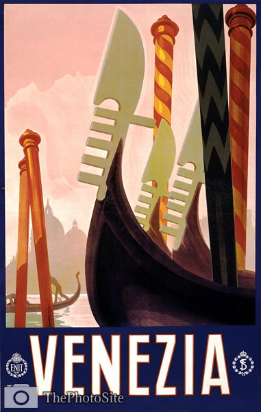 Venezia, Gondolas on a canal in Venice, Poster 1920 - Click Image to Close