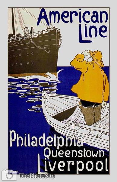American Line Philadelphia Liverpool Poster. - Click Image to Close