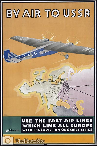 By air to USSR 1934 Vintage Travel Poster - Click Image to Close