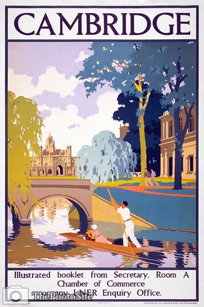 Cambridge England, Vintage Travel Poster. - Click Image to Close