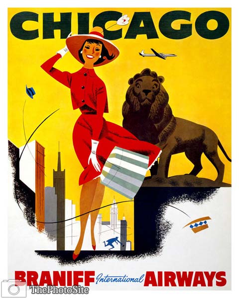 Chicago Braniff Airways Vintage Tourist Poster - Click Image to Close