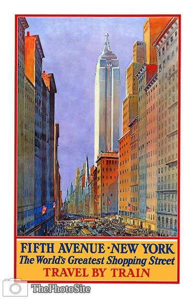 5th Avenue New York Vintage Travel Poster - Click Image to Close