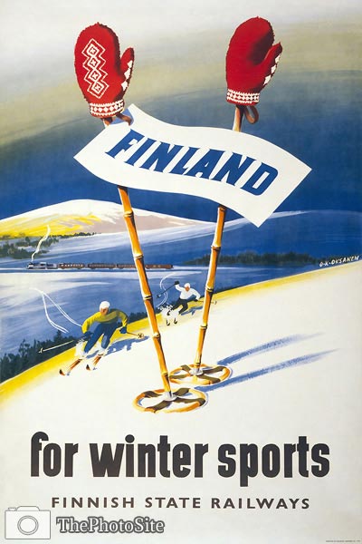 Vintage travel poster - Finnish State Railways (Ski Finland) - Click Image to Close