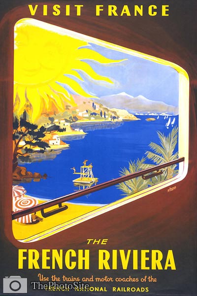 The French Riviera by Train Motor Coach Vintage travel poster - Click Image to Close