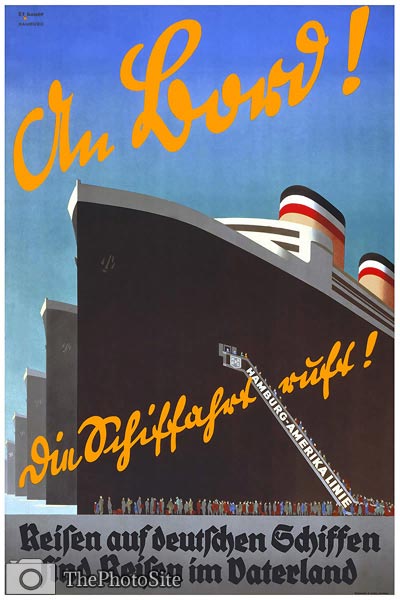 Hamburg America Ocean Liner vintage travel poster - Click Image to Close