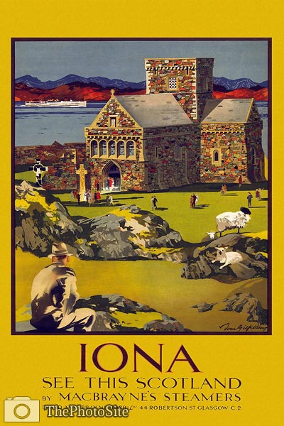 Iona, Scotland Steamer vintage tourist poster - Click Image to Close