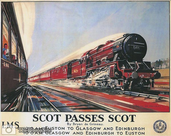 LMS fast Scottish steam train poster - Click Image to Close