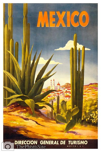 Mexico, Mariachi Cactus vintage travel poster - Click Image to Close