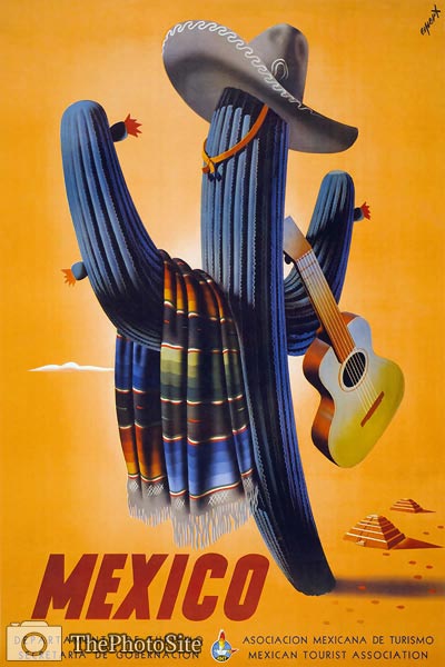 Mexico, Cactus vintage travel poster - Click Image to Close