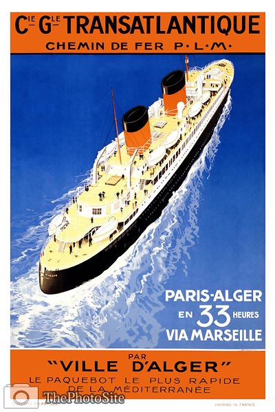 Paris, Algiers Transatlantique travel poster - Click Image to Close