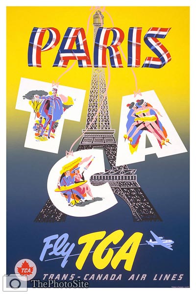 Paris - fly tca vintage travel poster - Click Image to Close