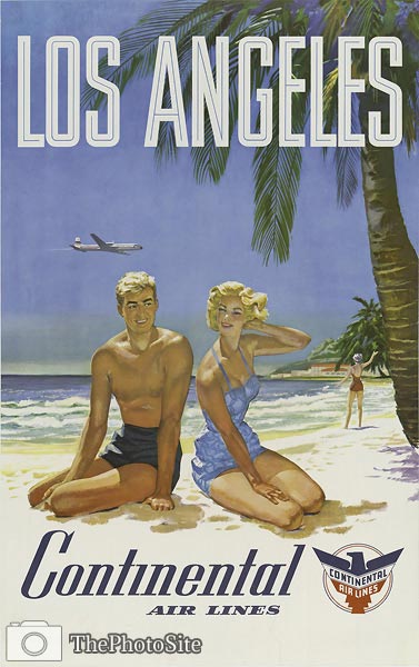 Los Angeles Continental airlines vintage travel poster - Click Image to Close