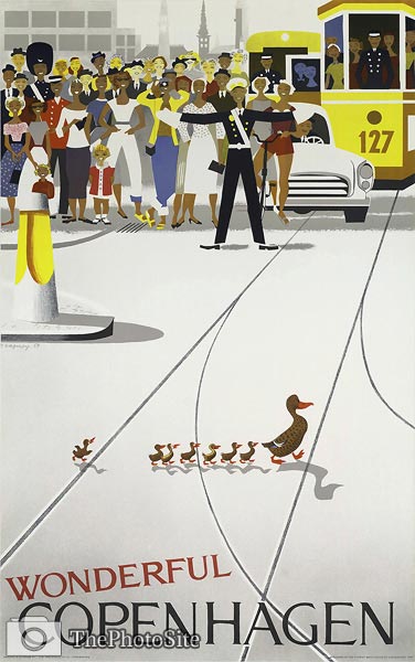 Wonderful Copenhagen, duck crossing road with babies poster - Click Image to Close