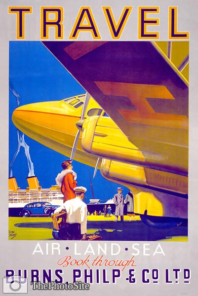 Travel air land and sea, vintage travel poster - Click Image to Close
