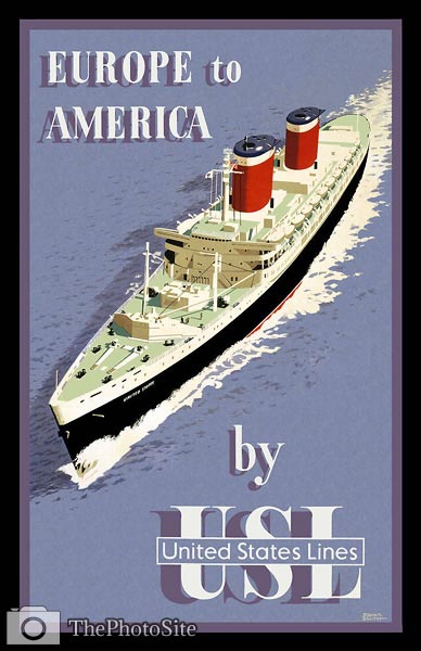 Europe to America by United States Lines vintage poster - Click Image to Close