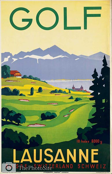 Golf, Lausanne Switzerland tourist poster - Click Image to Close