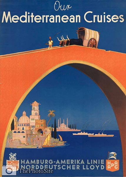 Mediterranean Cruises - Hamburg America line travel poster - Click Image to Close