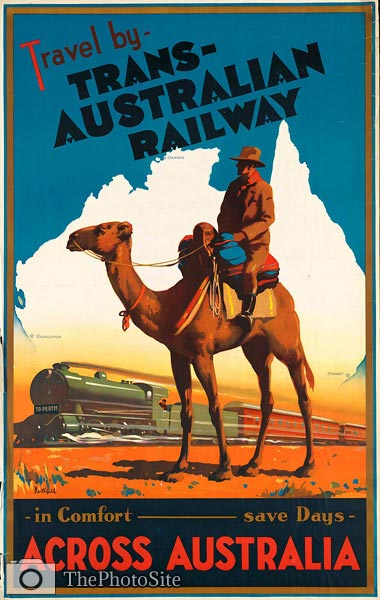 Travel by trans-Australian railway vintage poster - Click Image to Close