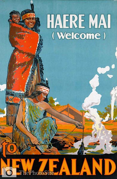 Welcome to New Zealand vintage tourist poster - Click Image to Close