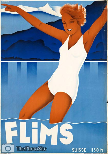 Flims Switzerland vintage travel poster - Click Image to Close