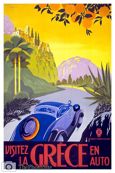 Visit Greece by Car French tourist poster - Click Image to Close