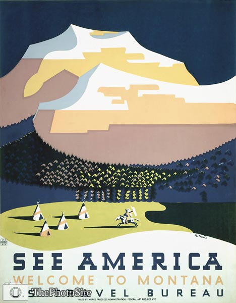 See America, Welcome to Montana travel poster 1937 - Click Image to Close