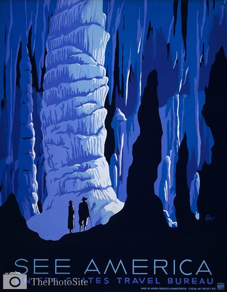 See America, caves, vintage tourist poster - Click Image to Close
