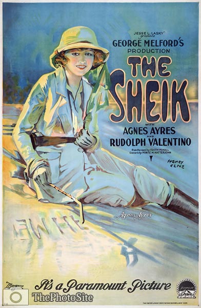 The Sheik movie poster, Agnes Ayres, Rudolph Valentino, 1921 - Click Image to Close