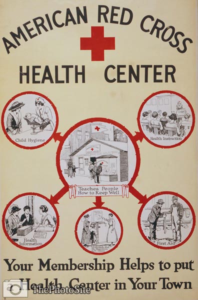 American Red Cross health center WWI world war one poster - Click Image to Close