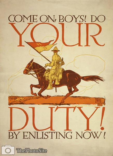 Come on, boys! Do your duty by enlisting now! WWI Poster - Click Image to Close