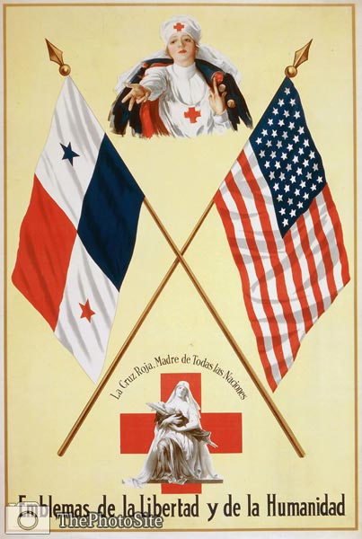 Emblemas de la libertad y de la humanidad Red Cross WWI Poster - Click Image to Close