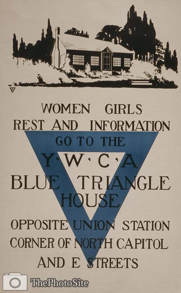 Women, girls go to the YWCA blue triangle house WWI Poster - Click Image to Close
